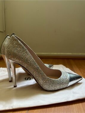 SJP Silver Glitter Pointed-Toe Stiletto Pumps